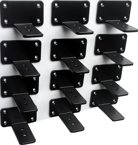 12 Pack - 3 inch Black Hidden L Shelf Bracket Iron Floating Shelf Brackets by MHMYDZ