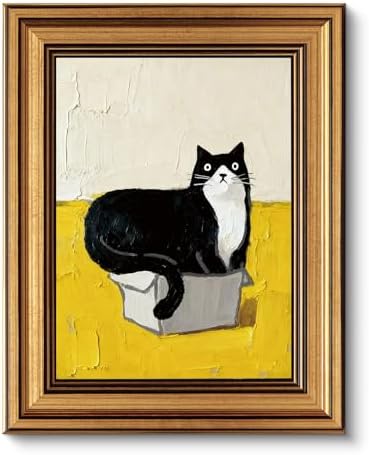 VIYYIEA Vintage Gold Framed Wall Art, Cat in a Box, 10L x 8W by VIYYIEAART