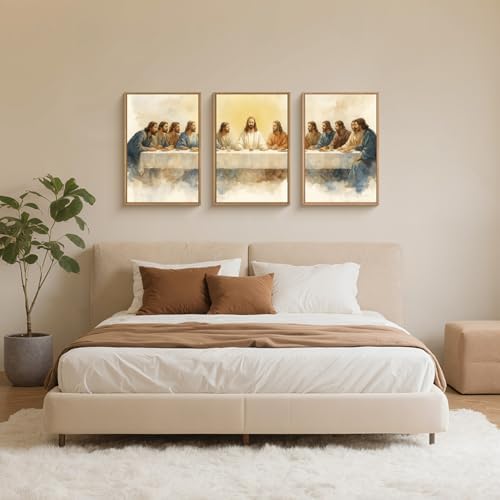 FWIEXA Jesus Last Supper Canvas Wall Art Set 3, Framed Easter Christian Decor - Image 4