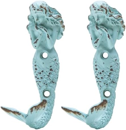 SOFFEE DESIGN 2pcs Mermaid Shape Metal Wall Coat Hooks, Farmhouse Decoration by SOFFEEDESIGN