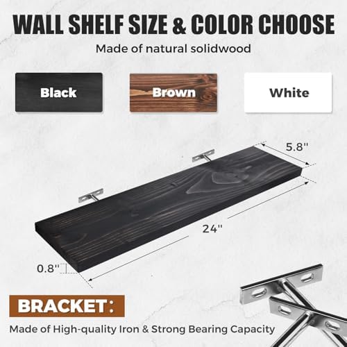 24x5.8x0.8in Floating Wall Shelves Rustic Solid Wood 3-Pack - Image 3