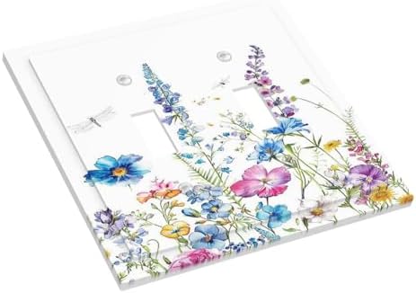 Decorative Switch Plates Boho Colorful Flowers Plants And Dragonflies 2 Gang - Image 3