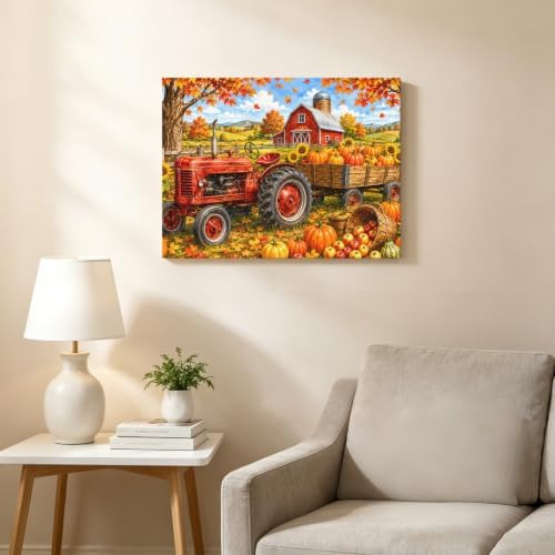 Prime Leader Fall Farmhouse Large Wall Art Harvest Rural Orange Pumpkins Red - Image 2