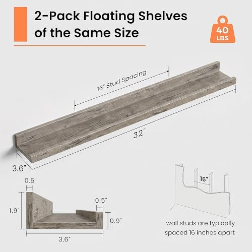 Picture Ledge Shelf, 32 inch Floating Shelves Set of 2 - Image 3