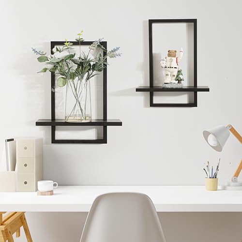 Floating Shelves for Wall, Decorative Wall Shelves Black, Plants Shelf Framed - Image 2