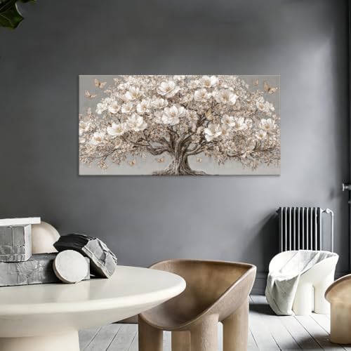 White Magnolia Tree Butterfly Canvas Wall Art Decor - Image 6