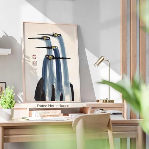 Vintage Japanese Crane Poster Antique Asian Bird Canvas Wall Art Blue - Image 6