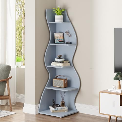 Tribesigns Corner Shelf, Modern 5-Tier Wall Corner Bookshelf, Stylish Corner - Image 5