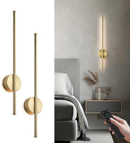 KARTOOSH Battery Operated Modern Wall Sconce Set of Two, 23.6 Inch Brass by KARTOOSH