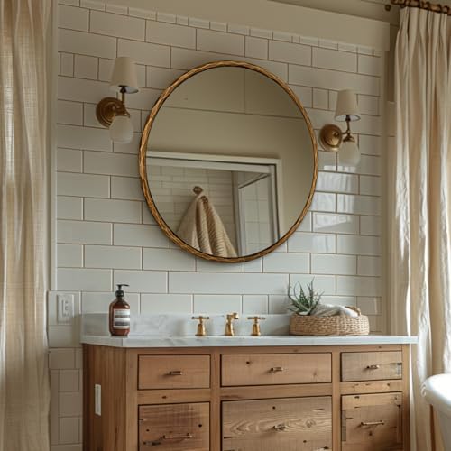 ANDY STAR 36 Inch Hand-Forged Round Gold Mirrors, Hammered Bathroom Round Wall - Image 3