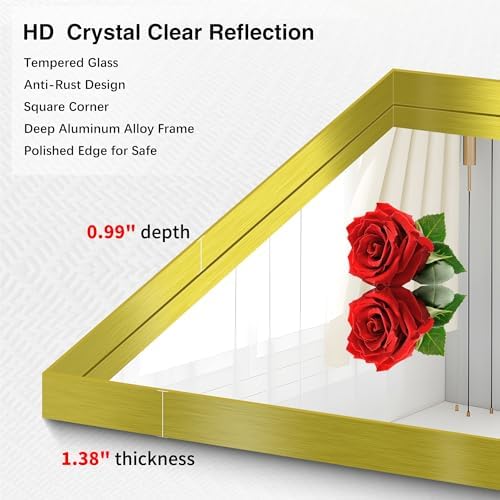 Gold Bathroom Mirror, 30x30 Inch Rectangular Framed Mirror, Large Wall Mounted - Image 4