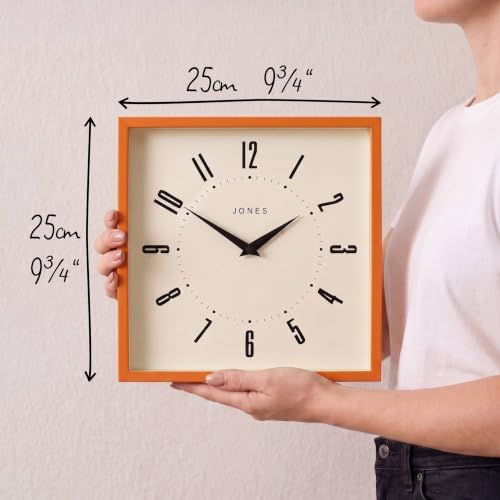 JONES CLOCKS® Box wall Clock | Retro Square Clock | 10" | Orange | Easy to Read - Image 4