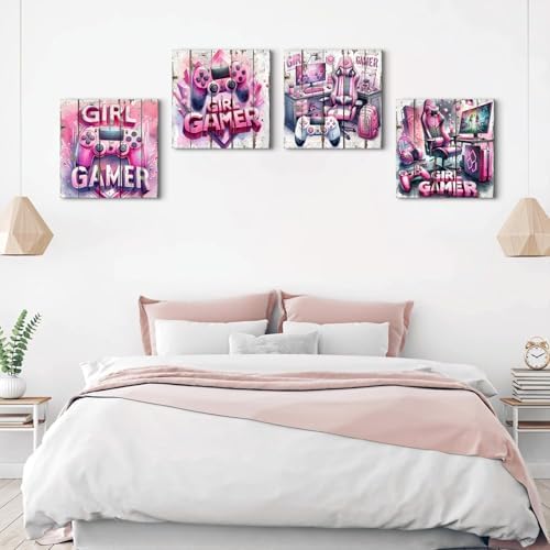 Gamer Room Decor for Girl Game Wall Art Pink Gamepad Earphone Picture Cool - Image 4