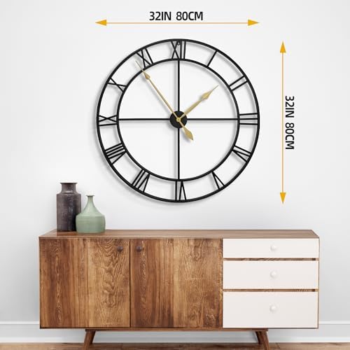 32" Extra Large Wall Clock, Silent Rustic Metal Wood Face Decorative Clock - Image 2
