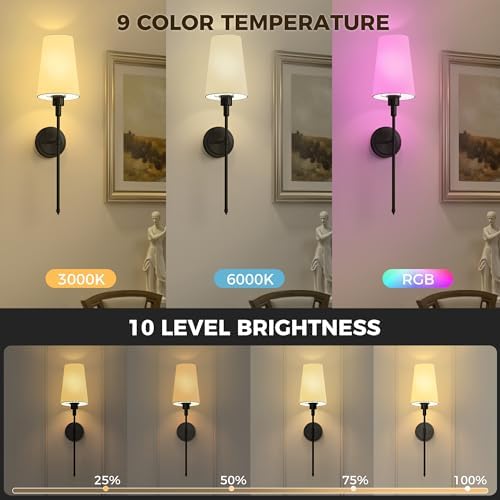 Battery Operated Wall Sconce: Set of 2 Wireless Wall Light 12000mAh - Image 3
