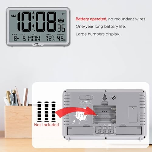 WallarGe Auto Set Digital Wall Clock Battery Operated, Auto DST - Image 5
