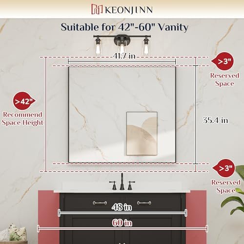 Keonjinn 42x36 Inch Matte Black Bathroom Mirror - Image 6