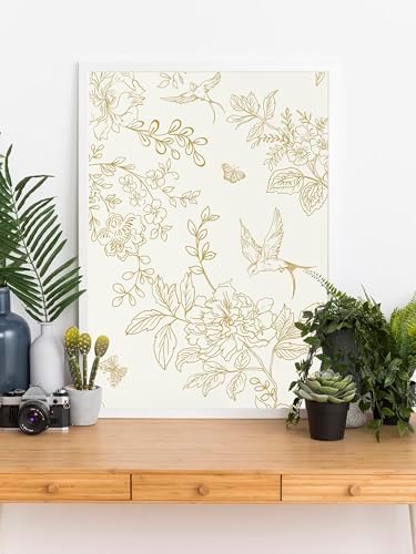 Froluya Cream White and Gold Floral Peel and Stick Wallpaper 17.7in×118.1in - Image 4