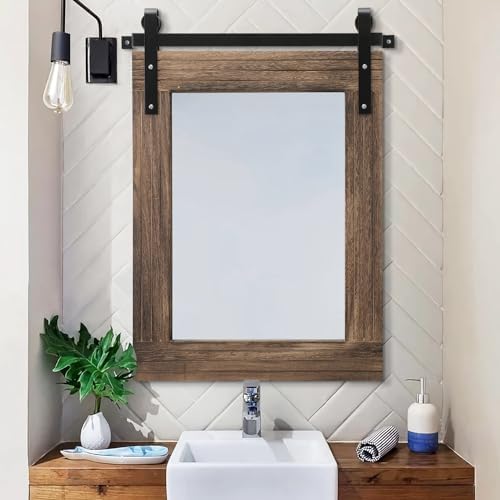 AAZZKANG Rustic Wood Mirror Rectangle Decorative Wall Mirror Large 26"x18" - Image 3
