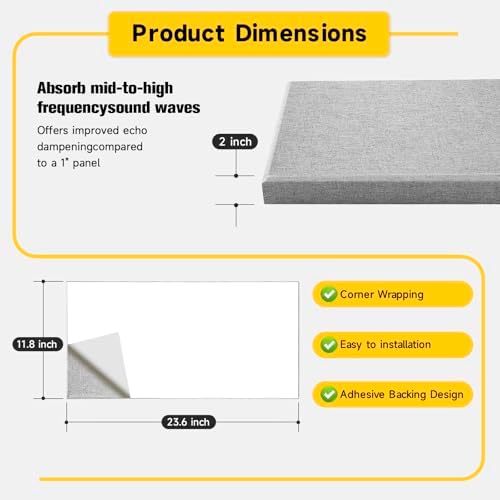 4 PCS 2" Thick Acoustic Panels, 23.6" x 11.8", Fiberglass Sound Absorbing Panels - Image 5