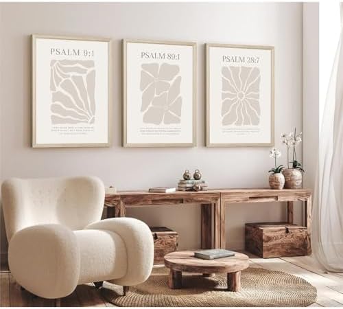 Scripture Christian Wall Art Set of 3 Beige Bible Verses Wall Decor Neutral - Image 3