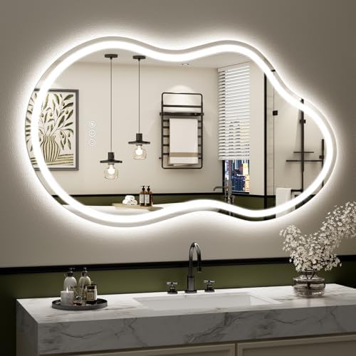 40x24 Irregular LED Mirror for Bathroom Lighted Vanity Mirror by Awandee