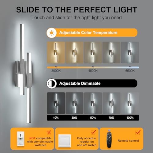 Benkut Modern LED Wall Sconce Silver Remote Wall Light Fixtures - Image 2