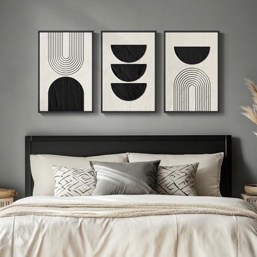 Framed Boho Black and White Abstract Wall Art Set, 3 Piece Canvas Prints - Image 5
