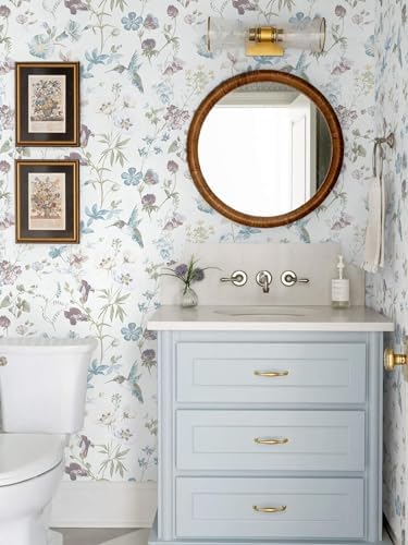 Ismoon Floral and Bird Peel Stick Wallpaper Blue Contact Paper 17.3x393in - Image 5
