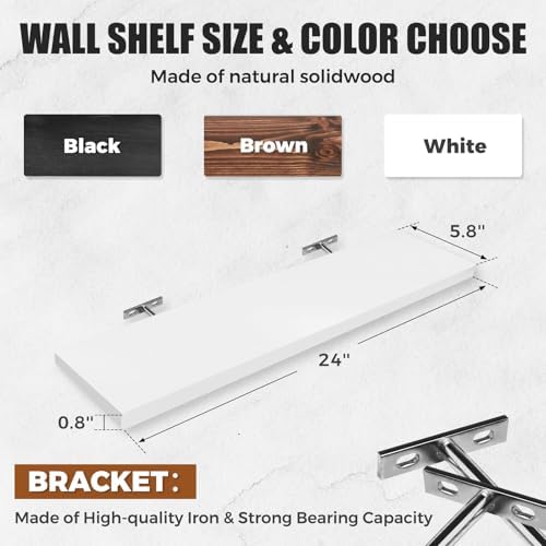 24x5.8x0.8in Floating Wall Shelves Rustic Solid Wood 2-Pack - Image 3
