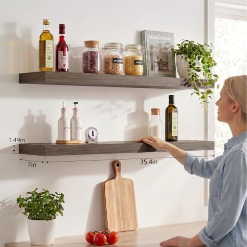 Smoke Gray Floating Wall Shelves, 36 Inch Bathroom Shelf Set of 2 - Image 6