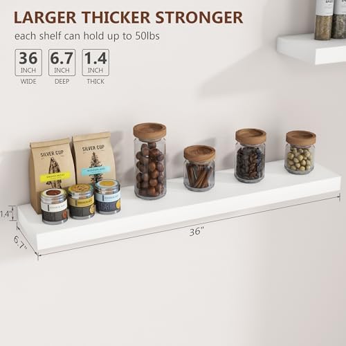 fuqing 36 Inch Floating Shelves, 6.7 Inch Deep White Wall Shelves Set of 2 - Image 3