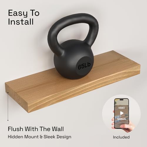 Natural Wood Floating Shelves for Wall 20 Inch Oak, Wooden Bathroom Shelf - Image 5