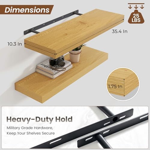 Heimlove Floating Shelves 35.7" W x 10.3" D Oak Set of 2 - Image 4