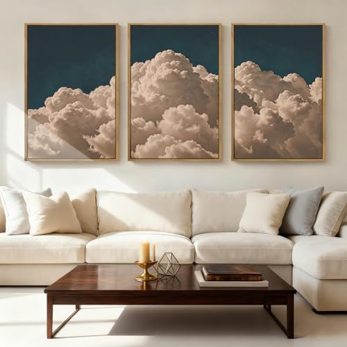 IARTTOP Extra Large Navy Blue Cloud Wall Art 24x36 Inch Framed Abstract Modern by IARTTOP