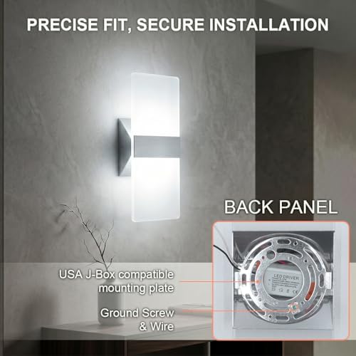 12W Modern LED Wall Sconces 4-Pack, 6000K Cool White - Image 4