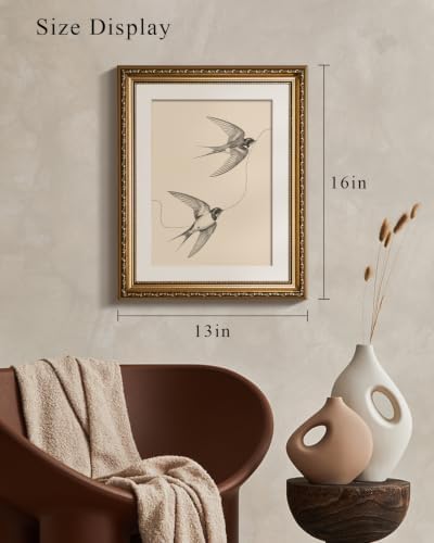 VIYYIEA Vintage Gold Framed Bird Sketch Wall Art - Image 3