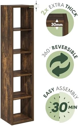 Furinno Cubicle Book Shelf, Vertical 5-Cube Bookshelf, Extra Thick Horizontally - Image 7