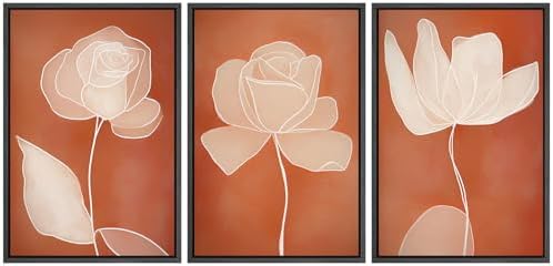 MUDECOR Framed Canvas Print Wall Art Terracotta Abstract Rose Line Art Burnt by MUDECOR