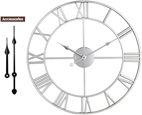 1st owned Large Wall Clock, Metal Retro Roman Numeral Clock, Modern Round Wall - Image 3