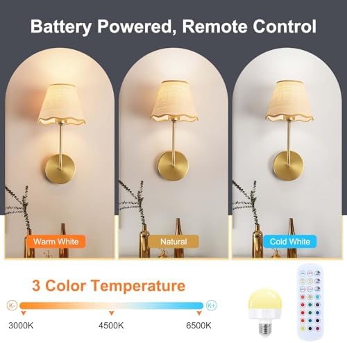 ADISUN Battery Operated Wall Sconce Set of 2, Rechargeable Bulbs, RGB. Rattan - Image 3