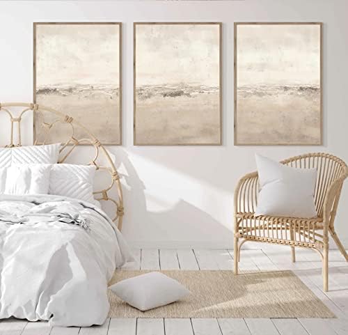 Baccone Beige Abstract Wall Art Set of 3 Neutral Canvas Wall Art Prints Boho - Image 5