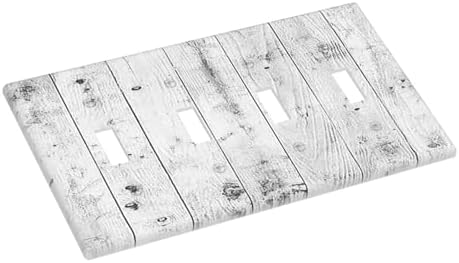 Light Switch Covers Rustic White Grey Wood Grain Quad Toggle 4 Gang Wall Plate - Image 3