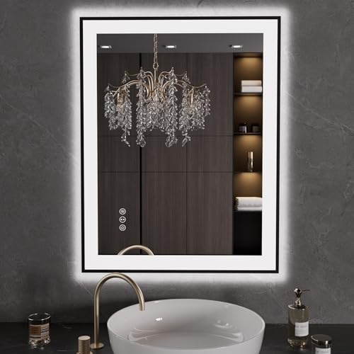 LOAAO 28"X36" LED Bathroom Mirror Black Framed by LOAAO
