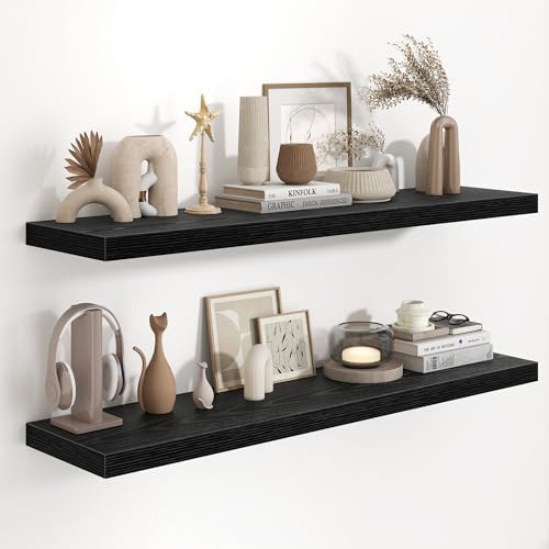 Fun Memories 48 Inch Floating Shelves in Black, 9.3 Inch Deep Wall Shelves by FunMemories