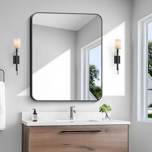 BONEWEI 30x36 inch Bathroom Mirror, Wall Mounted Bathroom Frame Vanity Mirror by BONEWEI