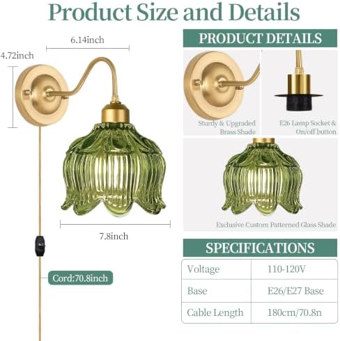 Vintage Plug in Wall Sconces Set of Two, Dimmable Wall Sconces Lights - Image 5