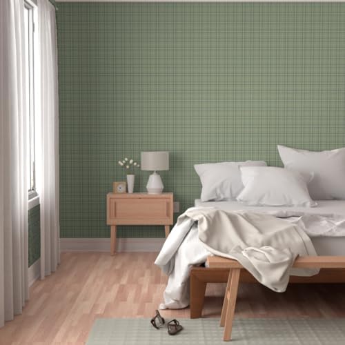 Spoonflower Sage Green Plaid Peel and Stick Wallpaper - Image 5