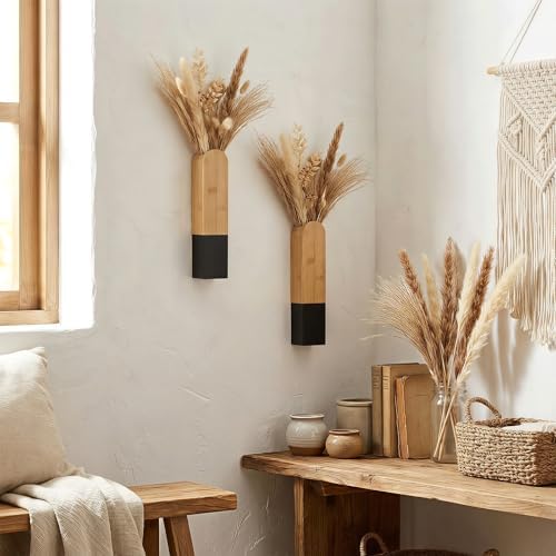 Modern Wall Vase, Natural and Black Two-Tone Finish, 11.8x2.6x1.6 Inches - Image 6