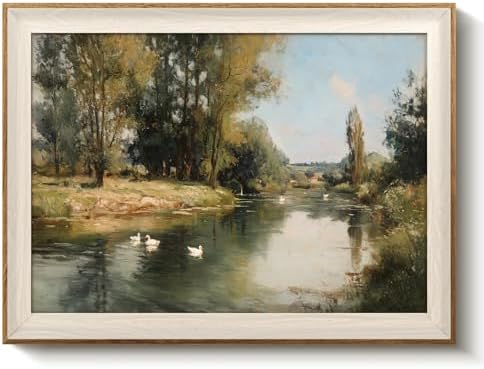 VIYYIEA Framed Vintage River Landscape Wall Art by VIYYIEAART